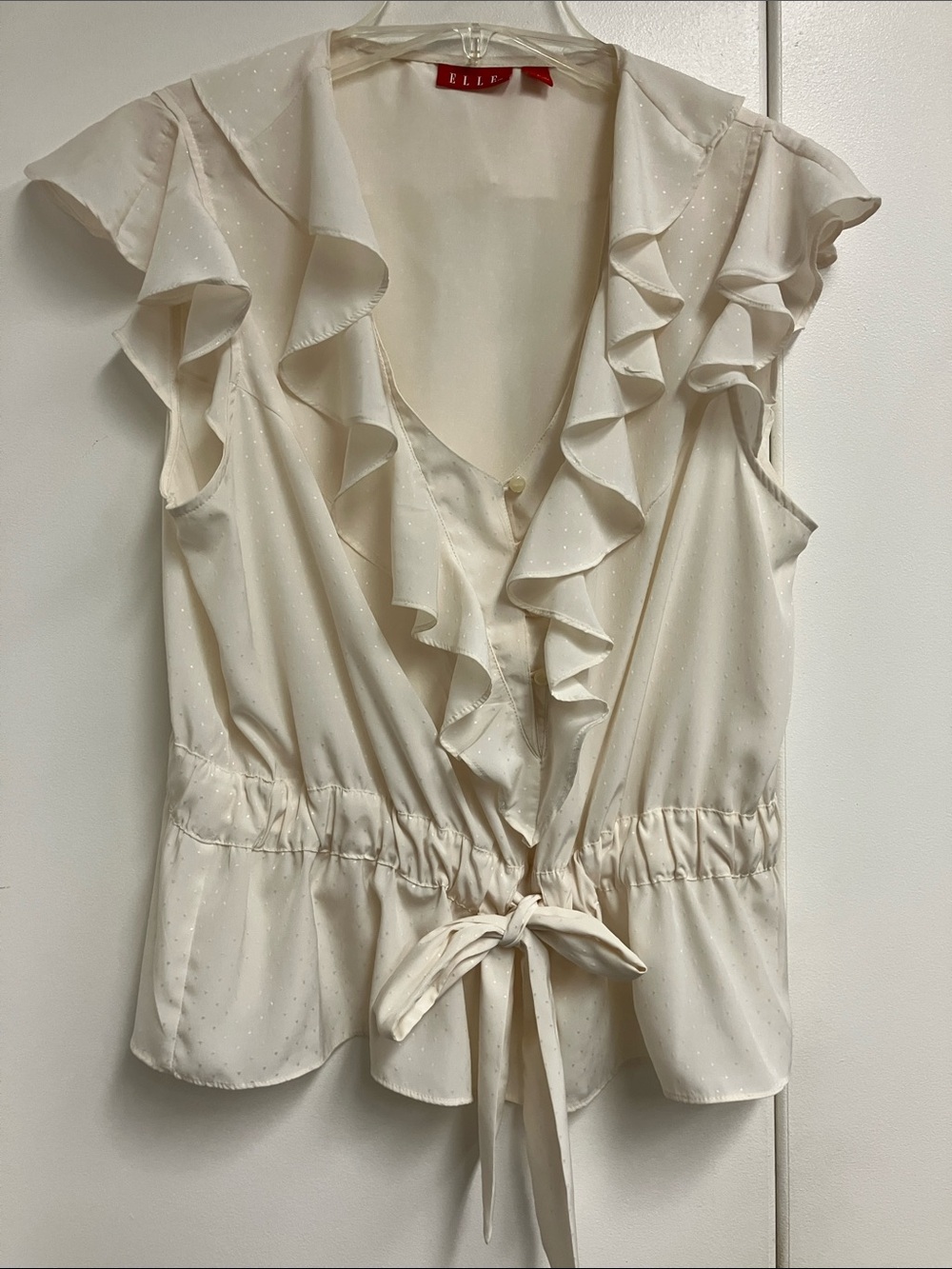 Elle Cream Ruffle Tie-Front Blouse
